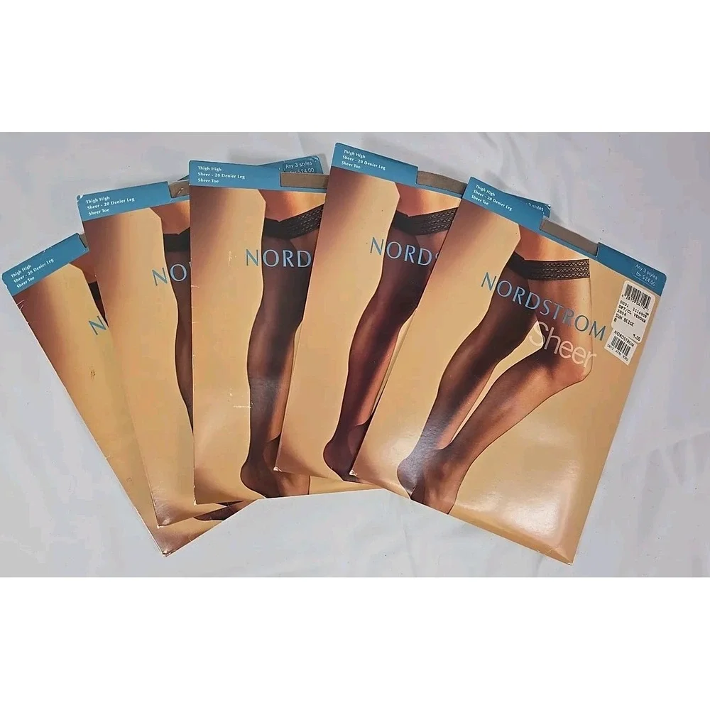 5 Pair Nordstrom Sheer Pantyhose Beige Black 20 Denier Leg Size B NEW‎